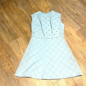 DERBY KNIT VTG PEARL STUDDED BABY BLUE ALINE  SLEEVELESS MINI DRESS MEDIUM